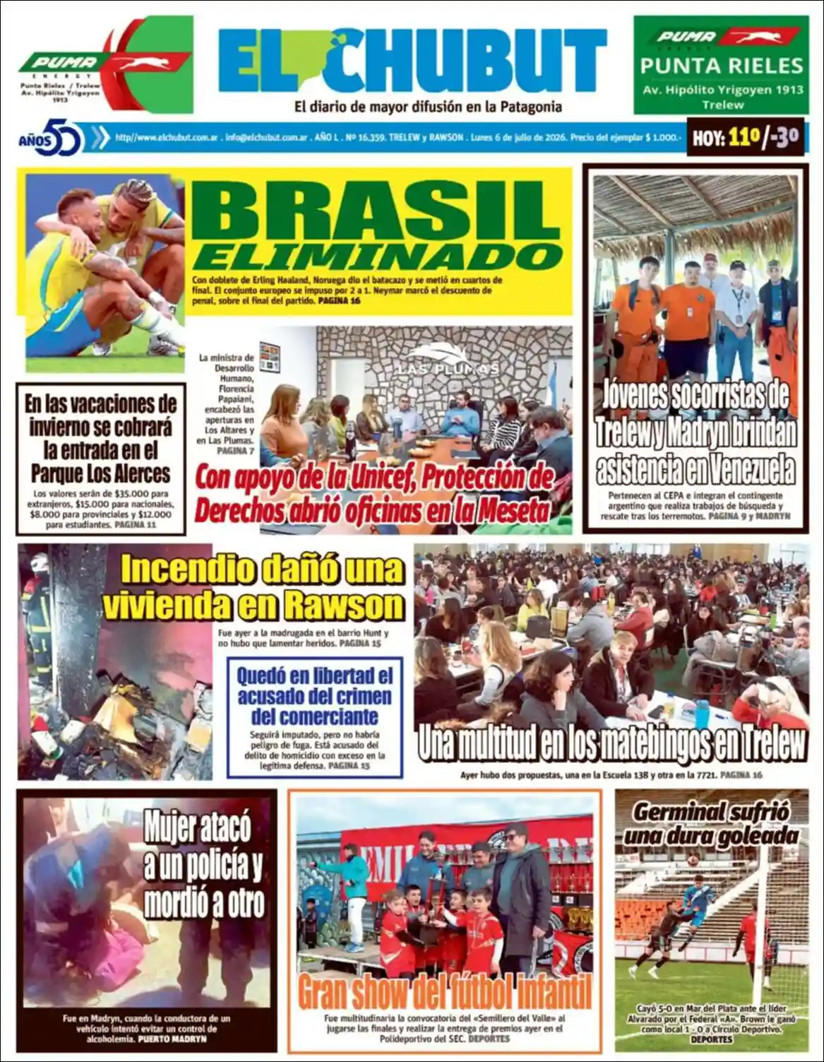 Evolucion Streaming | FM LOS HIJOS DE FRANCISCA 87.5 - Tapa del diario El Chubut